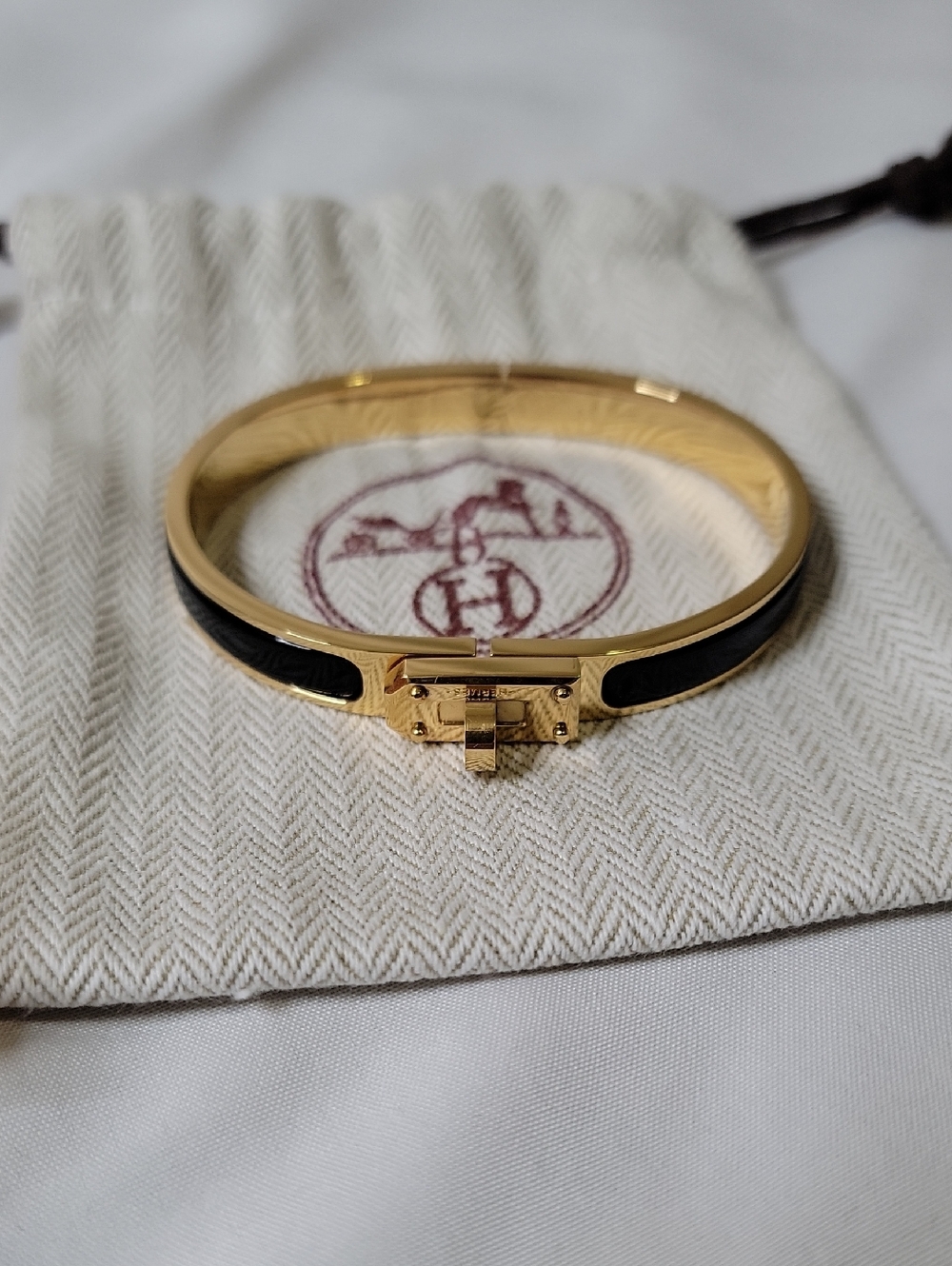 Hermes Gold and Black Kelly Double Tour Bracelet